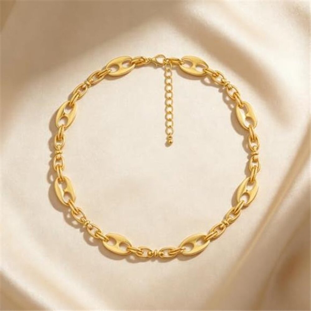 Women's Chunky Gold Necklace 14k Gold Plated Thick Oval Links Chain Choker - Picture 7 of 7
